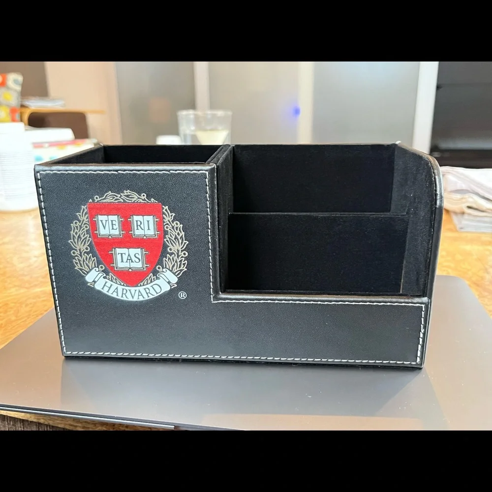 Black Leather Desk Caddy w/ Official Harvard Insignia - New in Box